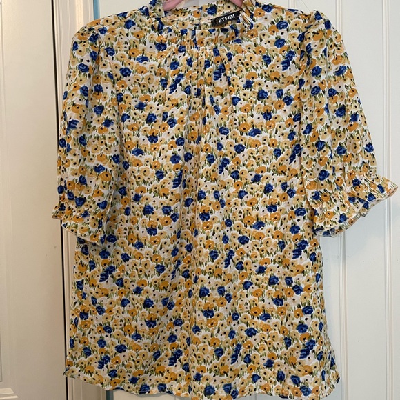Womens retro Mock Neck Chiffon Lattern Puff Sleeve Floral shirt NWT - Picture 3 of 5